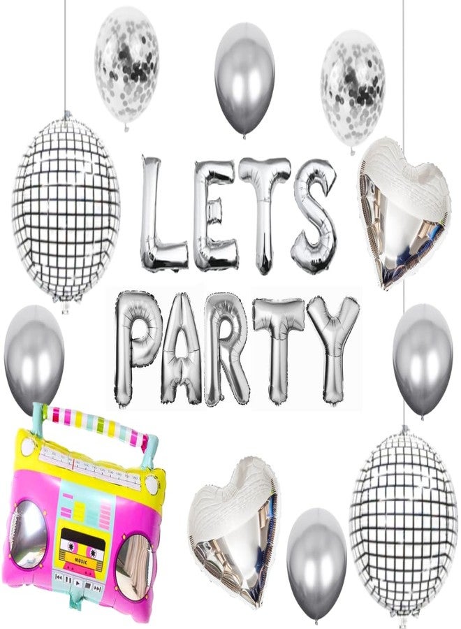 FI - FLICK IN Latex 21 Pcs Lets Party Retro Theme Party Decorations Radio Music Foil Balloons Lets Party Disco Ball Balloon Decoration Confetti & Chrome Balloons (Pack of 21, Multicolor) - Image 1
